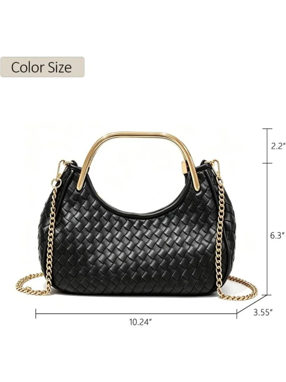 Trendy Woven Handbag for Women - Small Leather Top Handle Hobo Purse with Chain